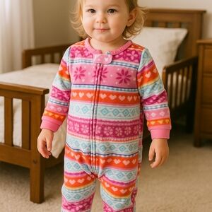 L) Carter's Pink and Orange Footie One Piece with Nordic Design